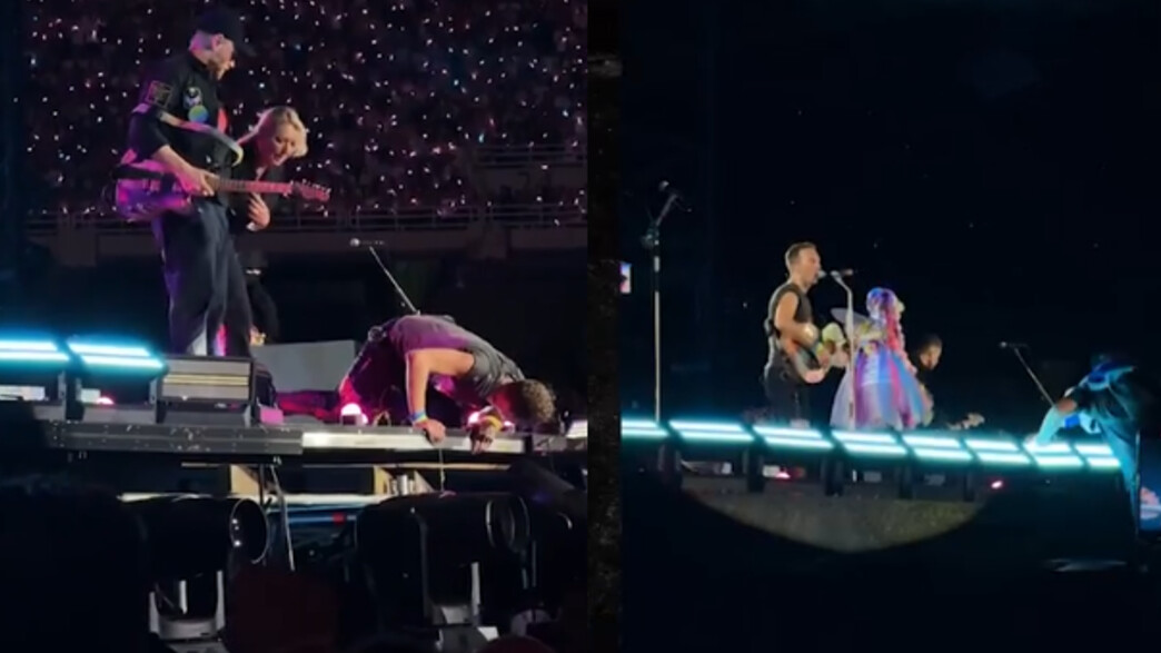 גיא הוכמן מנסה להגיע לבמה בהופעה של קולדפליי