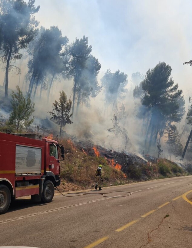 שריפות באזור קצרין שנגרמו מהמטח לרמת הגולן (צילום: דוברות כבאות והצלה)