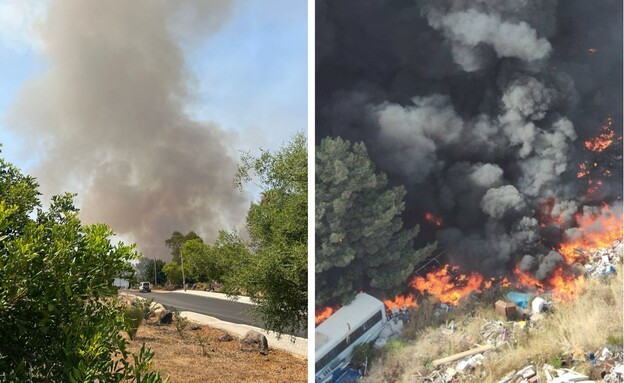 שריפות בצפון לאחר המטח בלבנון (צילום: ביטחון מטולה, קיבוץ כפר סאלד)