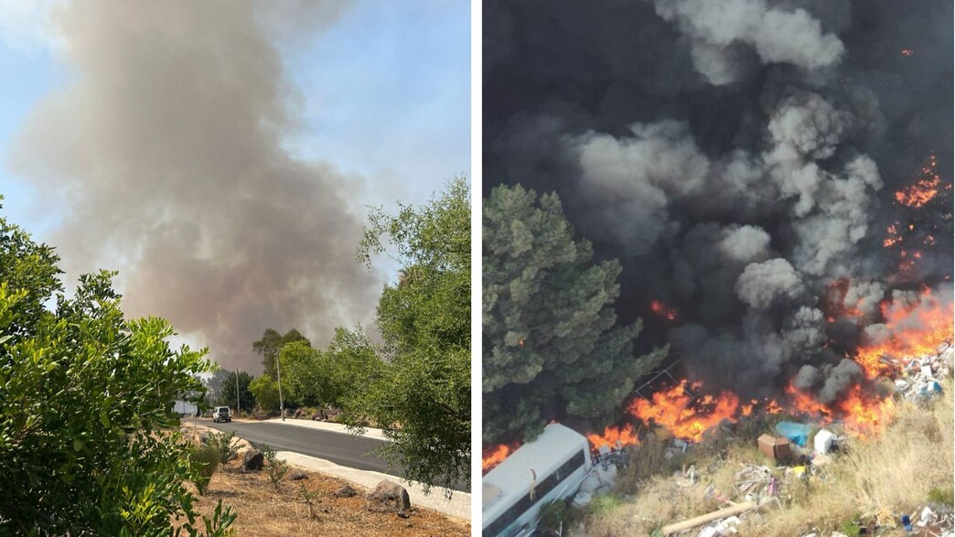 שריפות בצפון לאחר המטח בלבנון (צילום: ביטחון מטולה, קיבוץ כפר סאלד)