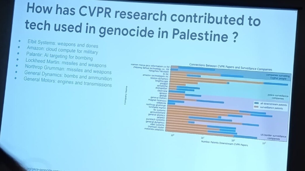 שקף אנטי ישראלי בכנס CVPR (צילום: Twitter, דובר צה"ל)
