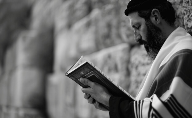 גבר מתפלל תפילת ערבית בכותל המערבי (הדמיה: mako)