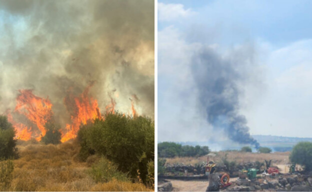 שריפות בשטחים פתוחים בסביבת טבריה כתוצאה מהמטח  (צילום: 27 א, כב