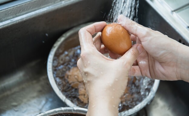 שטיפת ביצים במים בכיור (צילום: DG FotoStock, SHUTTERSTOCK)