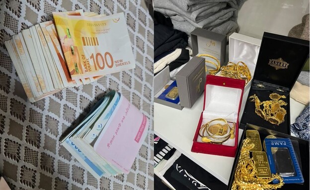 כסף ותכשיטים שמצאו השוטרים בבתיהם של החשודים