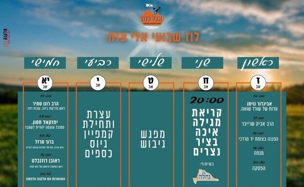 תנועת נחלה פרסמה שתקיים תפילה במרכז רצועת עזה