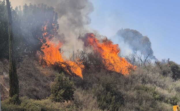 שריפות אחרי הירי בדרום עמק החולה (צילום: רינה נגילה)