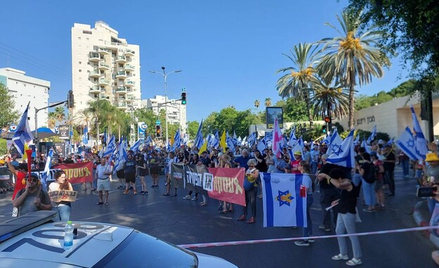 הפגנה בצומת מכון ויצמן ברחובות  (צילום: זיו ארבל)