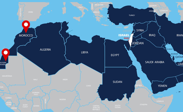 המפה שהציג נתניהו לתקשורת הזרה: סהרה המערבית על שטח מרוקו (צילום: לע