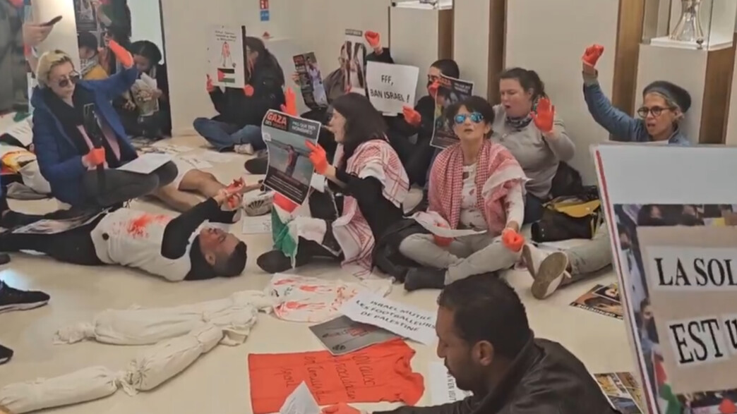 מפגינים פרו פלסטינים בהתאחדות הצרפתית