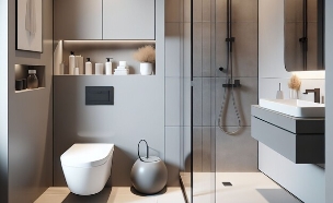 חדר רחצה, מקלחון, אסלה סמויה (צילום: AI GENERATOR, SHUTTERSTOCK)