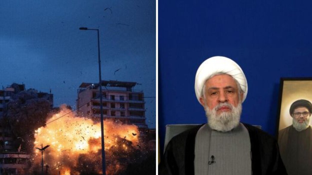 נעים קאסם בנאום ראשון לאחר הפסקת האש, ביירות