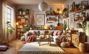 סלון עמוס חפצים, עם גיטרות (AI: AI)