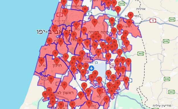 מפת האזעקות במרכז הארץ (צילום: סעיף 27א לחוק זכויות יוצרים)