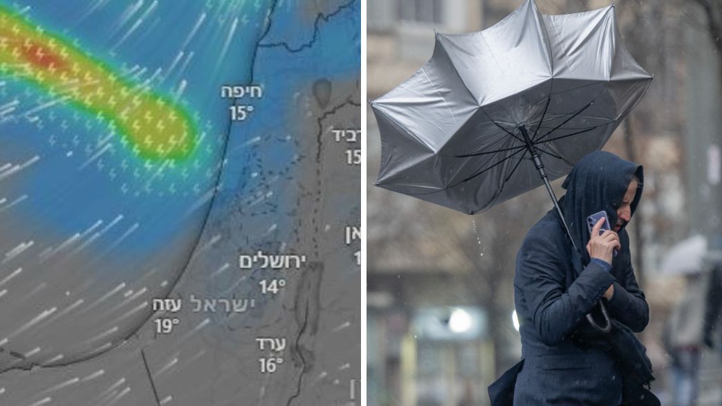 גשם (צילום: חיים גולדברג/ פלאש90  |  צילום מסך: Windy.com)