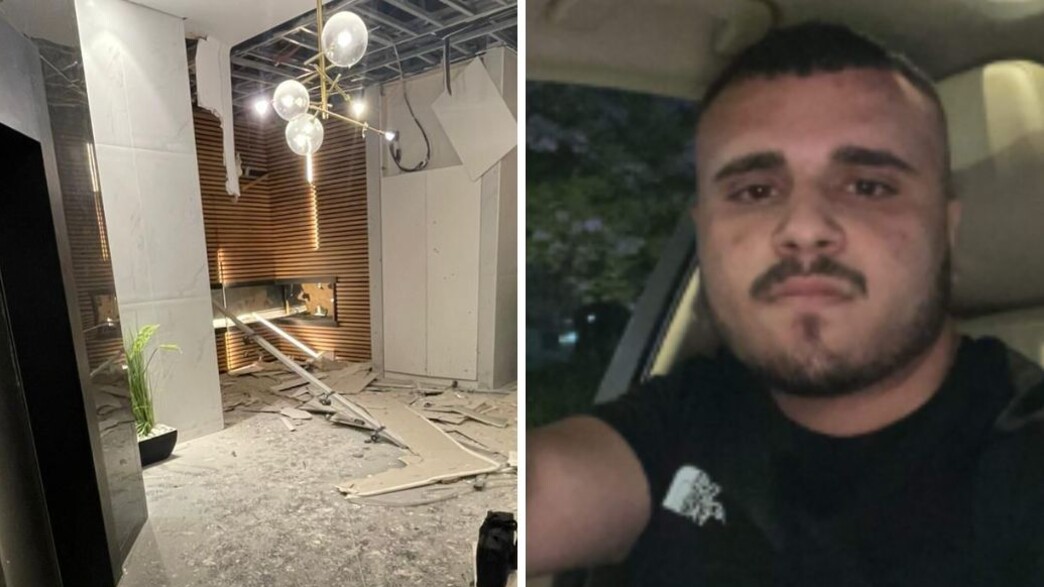 העבריין שון בראל והלובי ההרוס לאחר פיצוץ רימון הרס העבריין שון בראל והלובי ההרוס לאחר פיצוץ רימון הרס