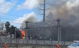 שריפה בקרבת רכבת ההגנה (צילום: מני כהן)