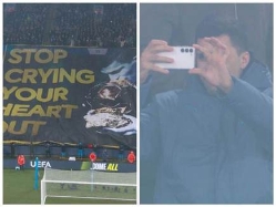 "אל תבכה". השלט של אוהדי סיטי (צילום: ספורט 5)