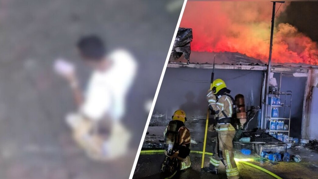 איציק גואטה (משמאל). מימין: הצתה בחדרה