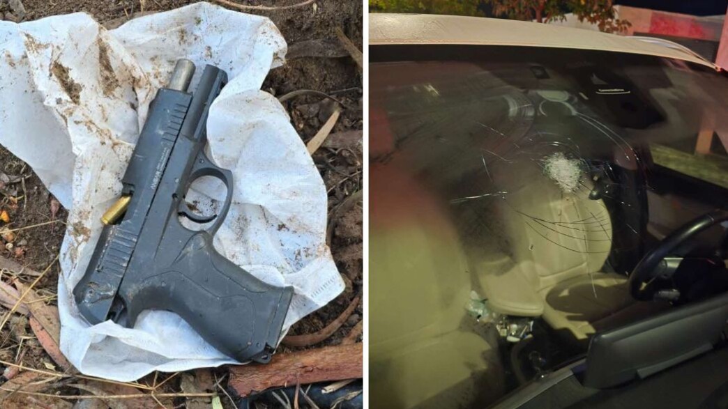 הרכב שנפגע והאקדח שנתפס