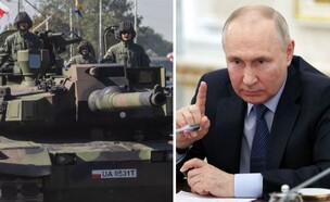 הנשיא פוטין, הטנק (צילום: GAVRIIL GRIGOROV/SPUTNIK | WOJTEK RADWANSKI/AFP via Getty Images)
