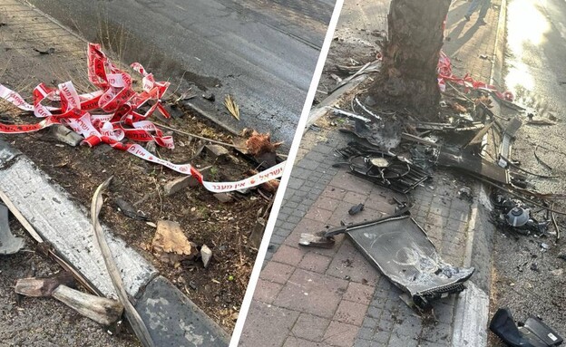 זירת הירי בחולון, וסימני ההתנגשות בעץ