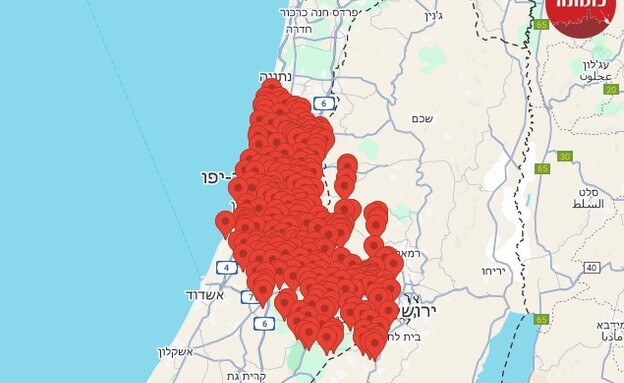 מפת האזעקות במרכז, בשפלה ובירושלים (צילום: כומתה)