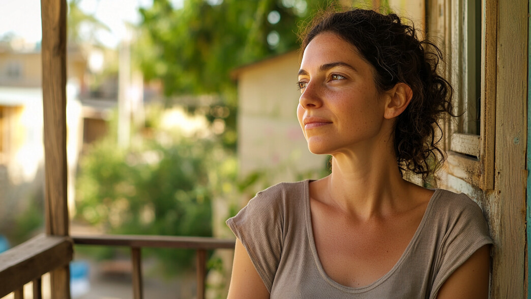 אישה עומדת על מרפסת