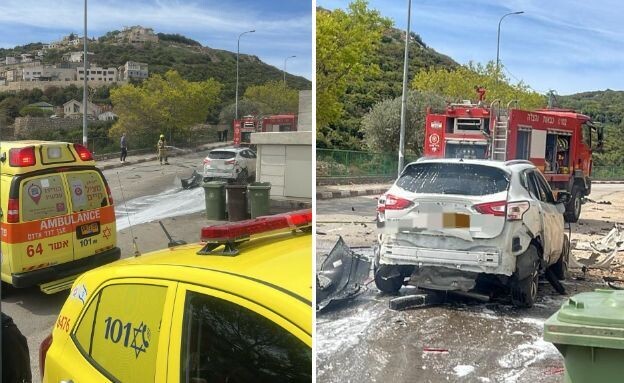 הרכב שהתפוצץ סמוך לבית ג'אן (צילום: מד"א )