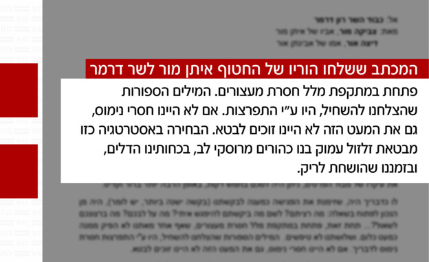 המכתב ששלחו הוריו של החטוף איתן מור לשר דרמר
