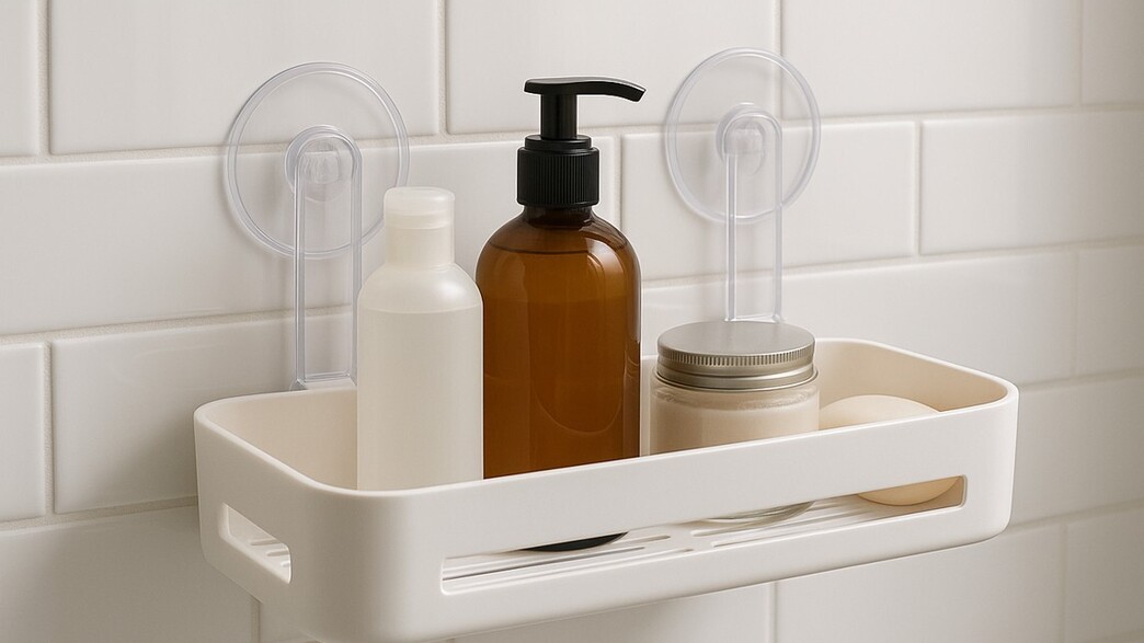 מדף אמבטיה עם מתלי ואקום מדף אמבטיה עם מתלי ואקום