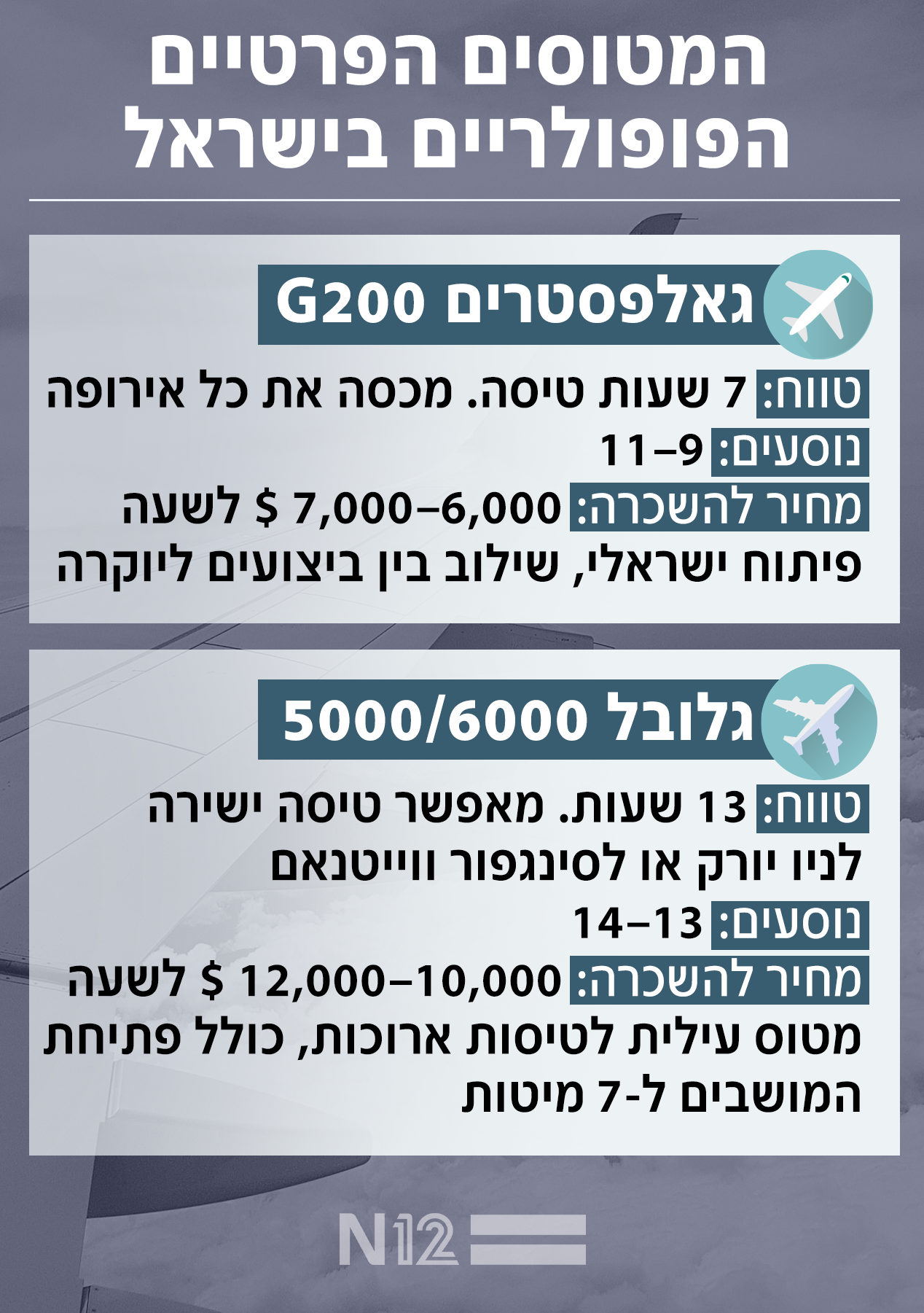 המטוסים הפרטיים הפופולריים בישראל (צילום: N12)