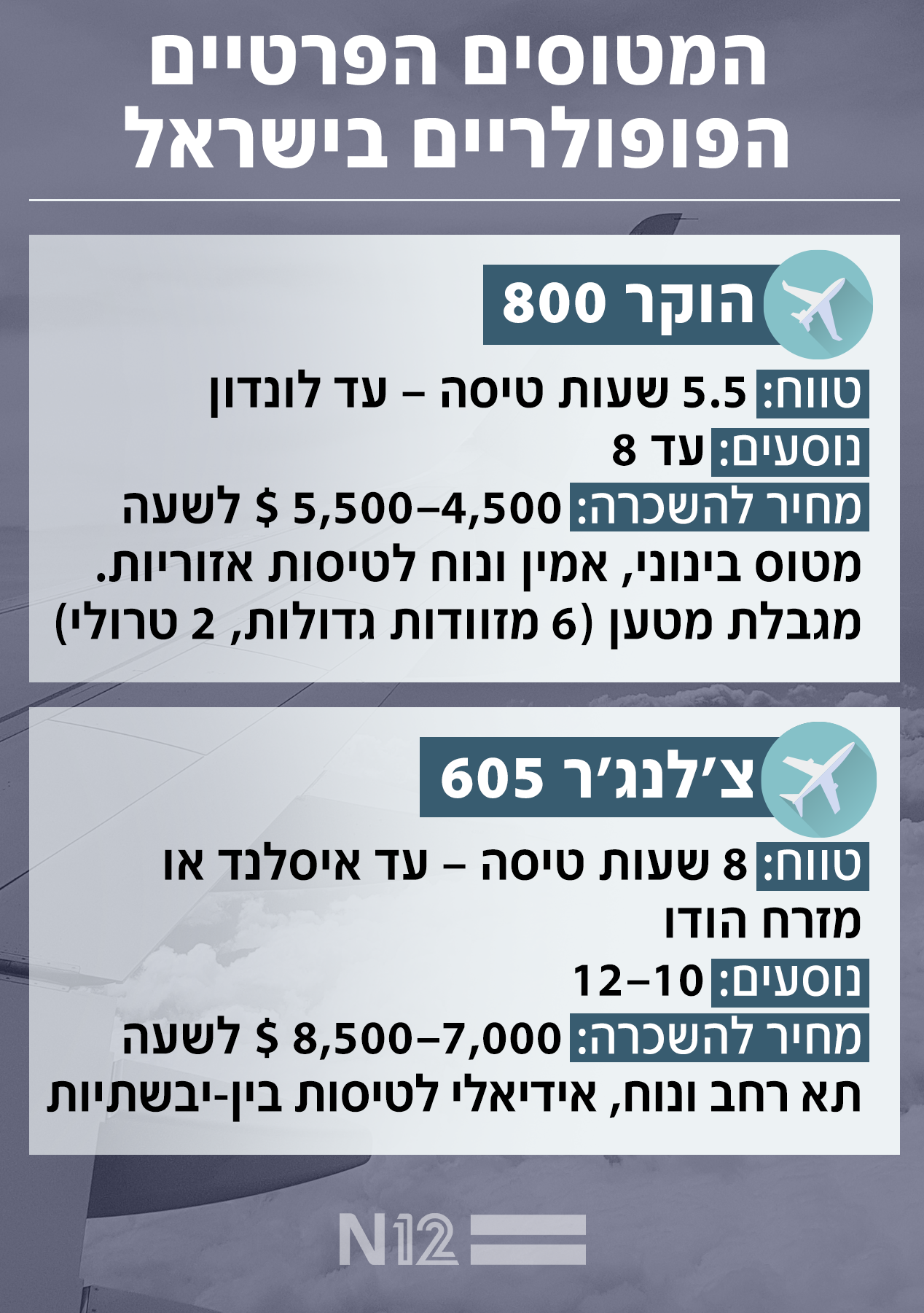 המטוסים הפרטיים הפופולריים בישראל (צילום: N12)