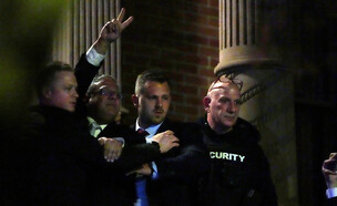 הפגנה פרו פלסטינית מחוץ לנאומו של איתמר בן גביר  (צילום: reuters)