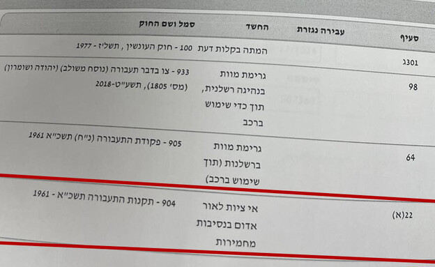 הסעיפים בהם מואשם גורם התאונה