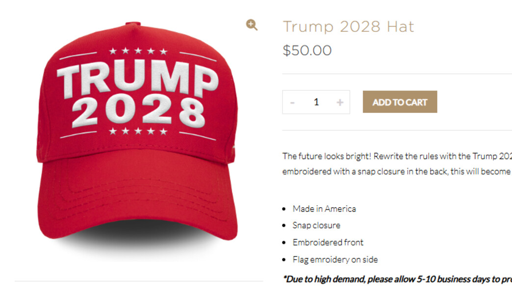 כובע מתוך החנות של טראמפ