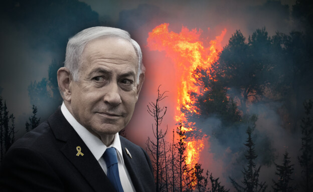 ראש הממשלה בנימין נתניהו, שרפות בהרי ירושלים (צילום: פלאש 90)