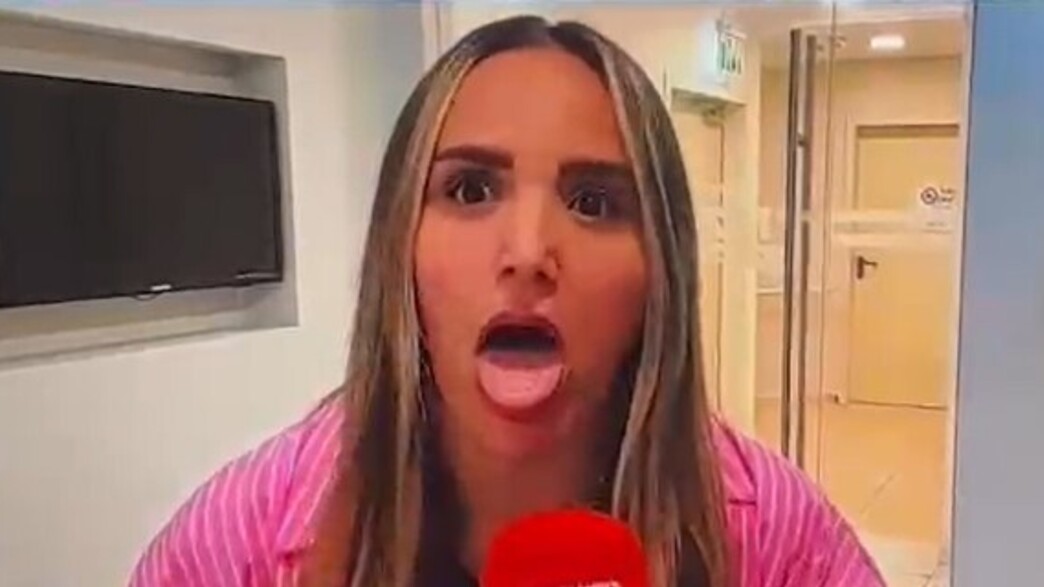 הפשלה של כתבת חדשות 13 קארין קבסה בשידור חי (צילום: רשת 13)