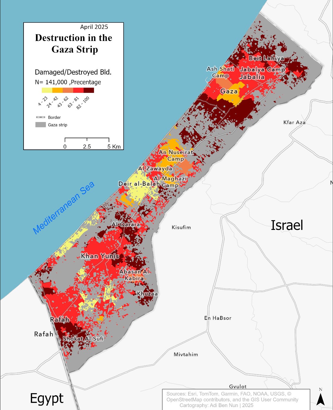 מפת ההרס ברצועת עזה | מיפוי: עדי בן נון