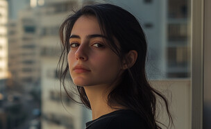 אישה עומדת על מרפסת ומסתכלת למצלמה (AI: mako)