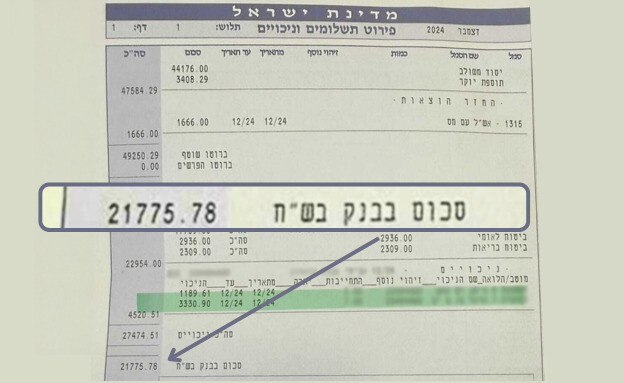תלוש השכר של ח"כ אביחי בוארון. טושטשו פרטי פוליסות