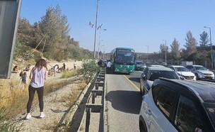 רכבים עוצרים בכביש 1 בעקבות האזעקות (צילום: שימוש לפי סעיף 27א' לחוק זכויות יוצרים)