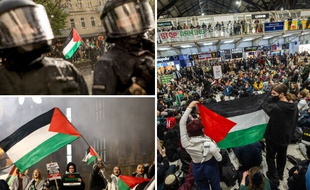 הפגנות פרו-פלסטיניות (צילום: HENRY NICHOLLS/AFP via Getty Images, Guy Smallman/Getty Images, Carsten Koall/Getty Images)