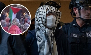 המהומות באוניברסיטת קולומביה (צילום: Spencer Platt/Getty Images | בעיגול: סעיף 27א' )