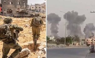 עמודי עשן והכוחות (צילום: דובר צה"ל, מתוך תיעוד שעלה ברשתות החברתיות, שימוש לפי סעיף 27א' לחוק זכויות יוצרים)