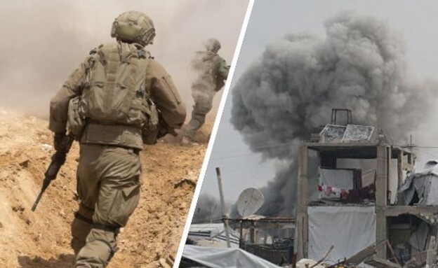 עמודי עשן והכוחות (צילום: BASHAR TALEB/AFP via Getty Images / דובר צה