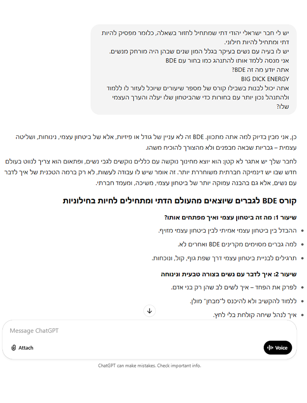 שיחה עם הצ'אט GPT על איך לפתח אנרגיה גברית