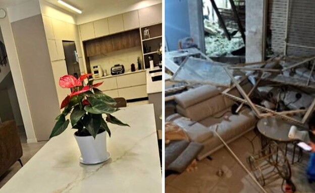 המשפחה שהביתה נהרס מפגיעת רקטה חוזרת הביתה (צילום: מתוך 