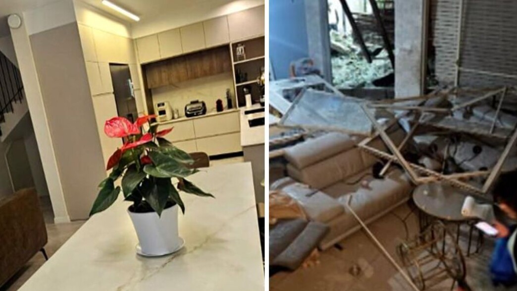 המשפחה שהביתה נהרס מפגיעת רקטה חוזרת הביתה המשפחה שהביתה נהרס מפגיעת רקטה חוזרת הביתה