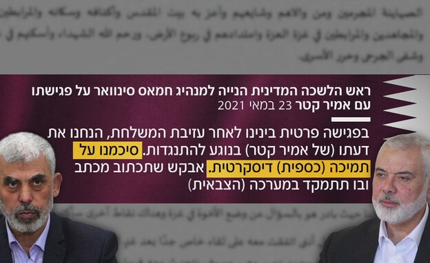 ראש הלשכה המדינית הנייה למנהיג חמאס וסינוואר על פגישתו עם אמיר קטר